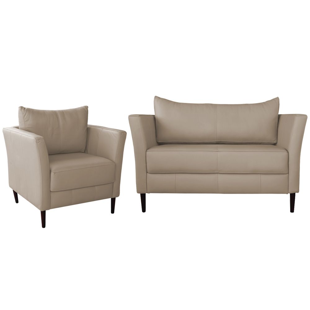 Conjunto Sofá 2 Lugares com Poltrona Pés Palito Lubbock Couro Bege G58 - Gran Belo