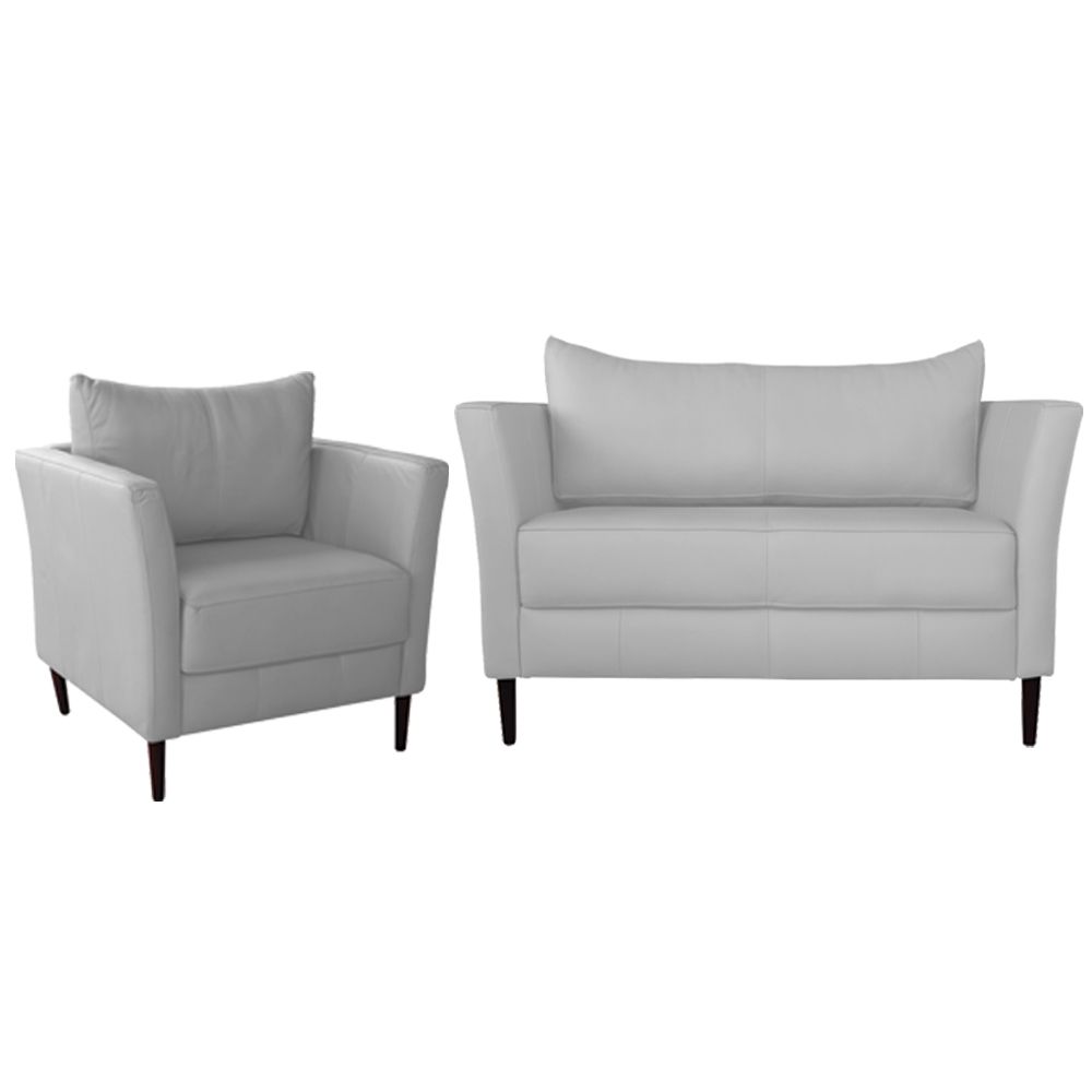 Conjunto Sofá 2 Lugares com Poltrona Pés Palito Lubbock Couro Branco G58 - Gran Belo