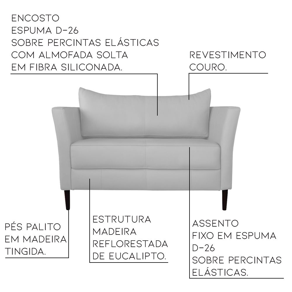 Conjunto Sofá 2 Lugares com Poltrona Pés Palito Lubbock Couro Branco G58 - Gran Belo