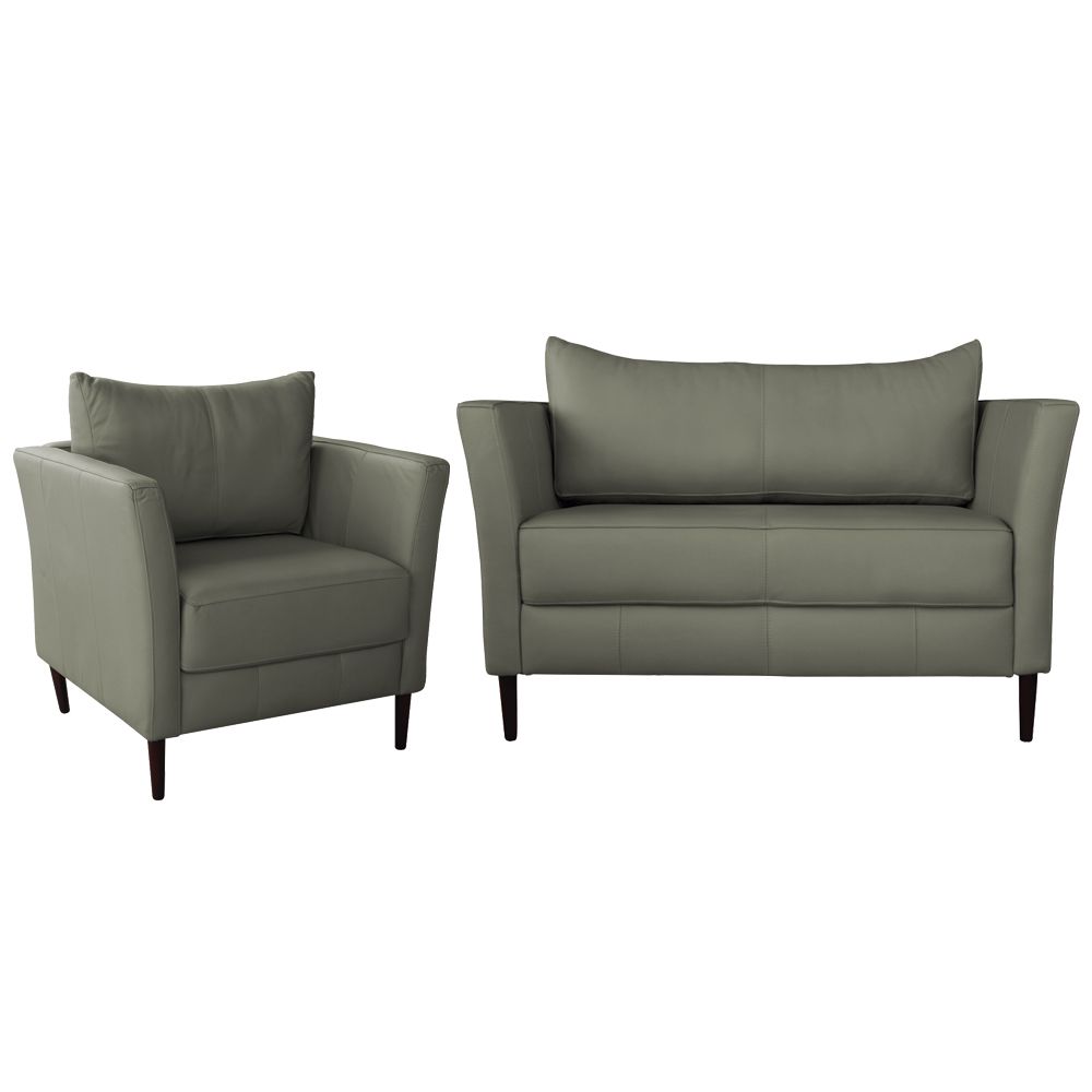 Conjunto Sofá 2 Lugares com Poltrona Pés Palito Lubbock Couro Fendi G58 - Gran Belo