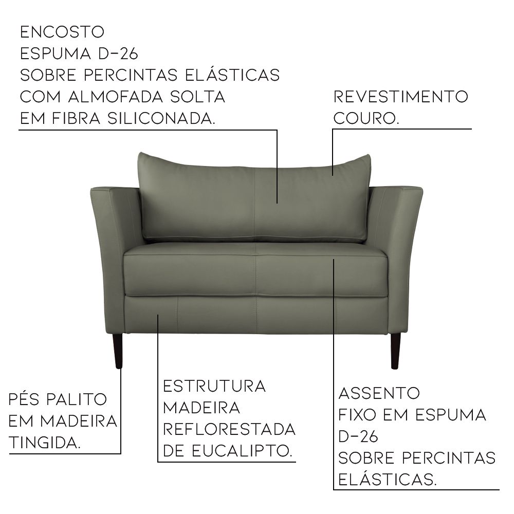 Conjunto Sofá 2 Lugares com Poltrona Pés Palito Lubbock Couro Fendi G58 - Gran Belo