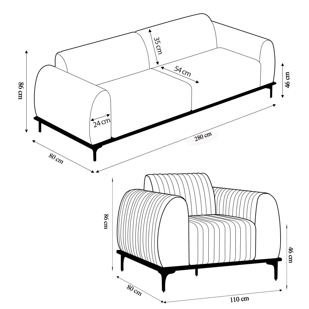 Conjunto Sofá 3 Lugares e 2 Poltronas Base de Madeira Euro 280 cm Veludo Rosê G15 - Gran Belo