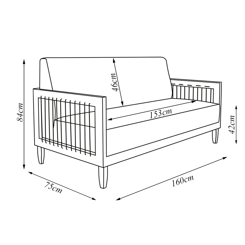 Conjunto Sofá Namoradeira e Poltrona Sala de Estar Pés Madeira Maciça Corda Náutica Preta Manila PU Branco G63 - Gran Belo