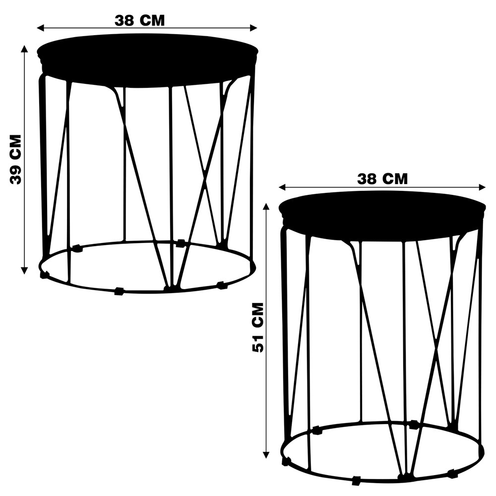 Conjunto de Mesas de Canto Rionegro 51cm e Solimões 39cm Bases Pretas G41 - Gran Belo