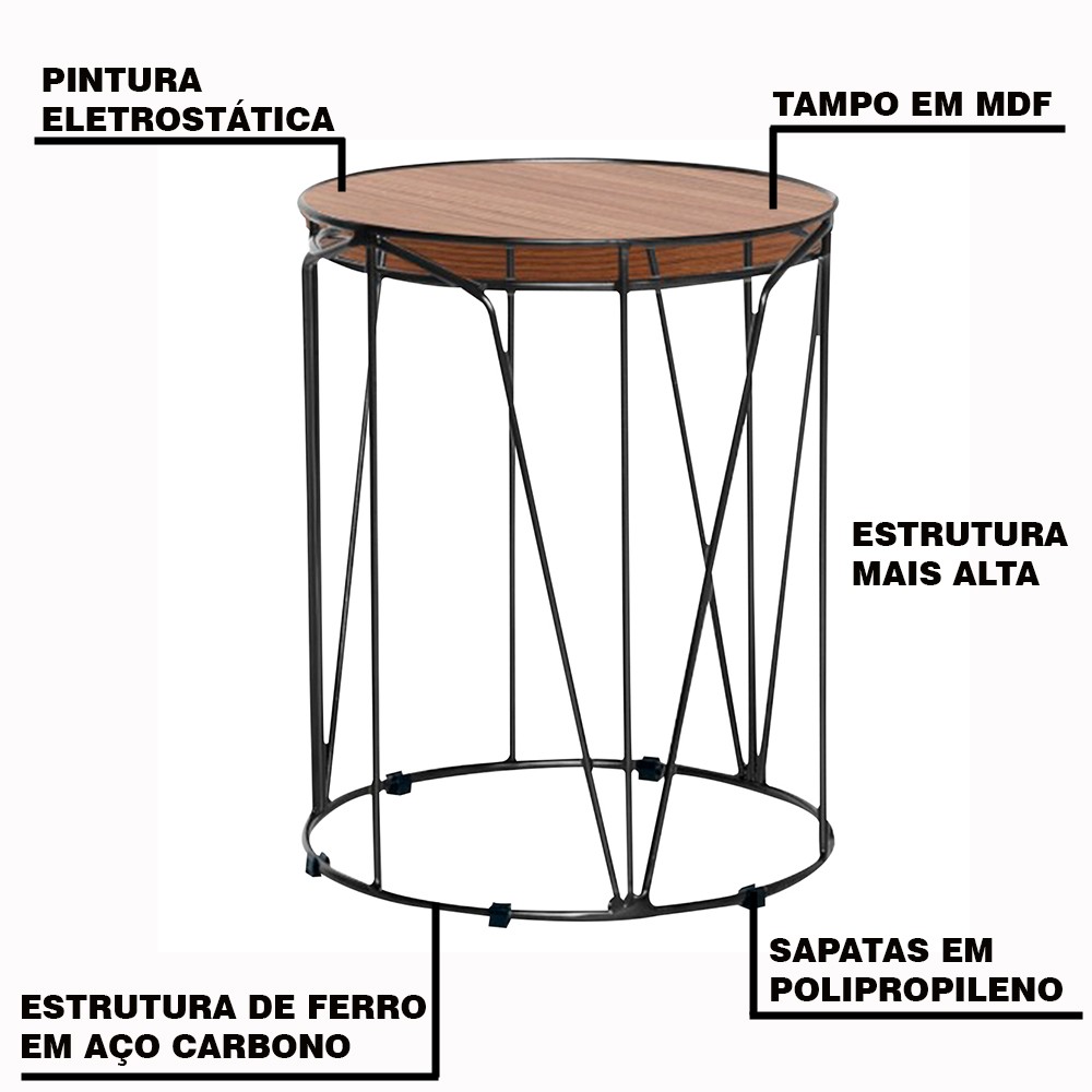 Conjunto de Mesas de Canto Rionegro 51cm e Solimões 39cm Bases Pretas G41 - Gran Belo