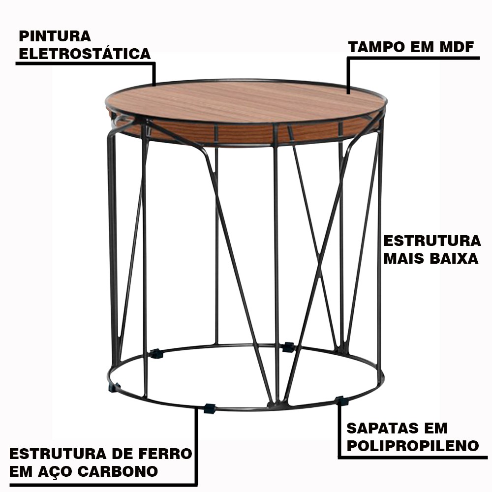 Conjunto de Mesas de Canto Rionegro 51cm e Solimões 39cm Bases Pretas G41 - Gran Belo