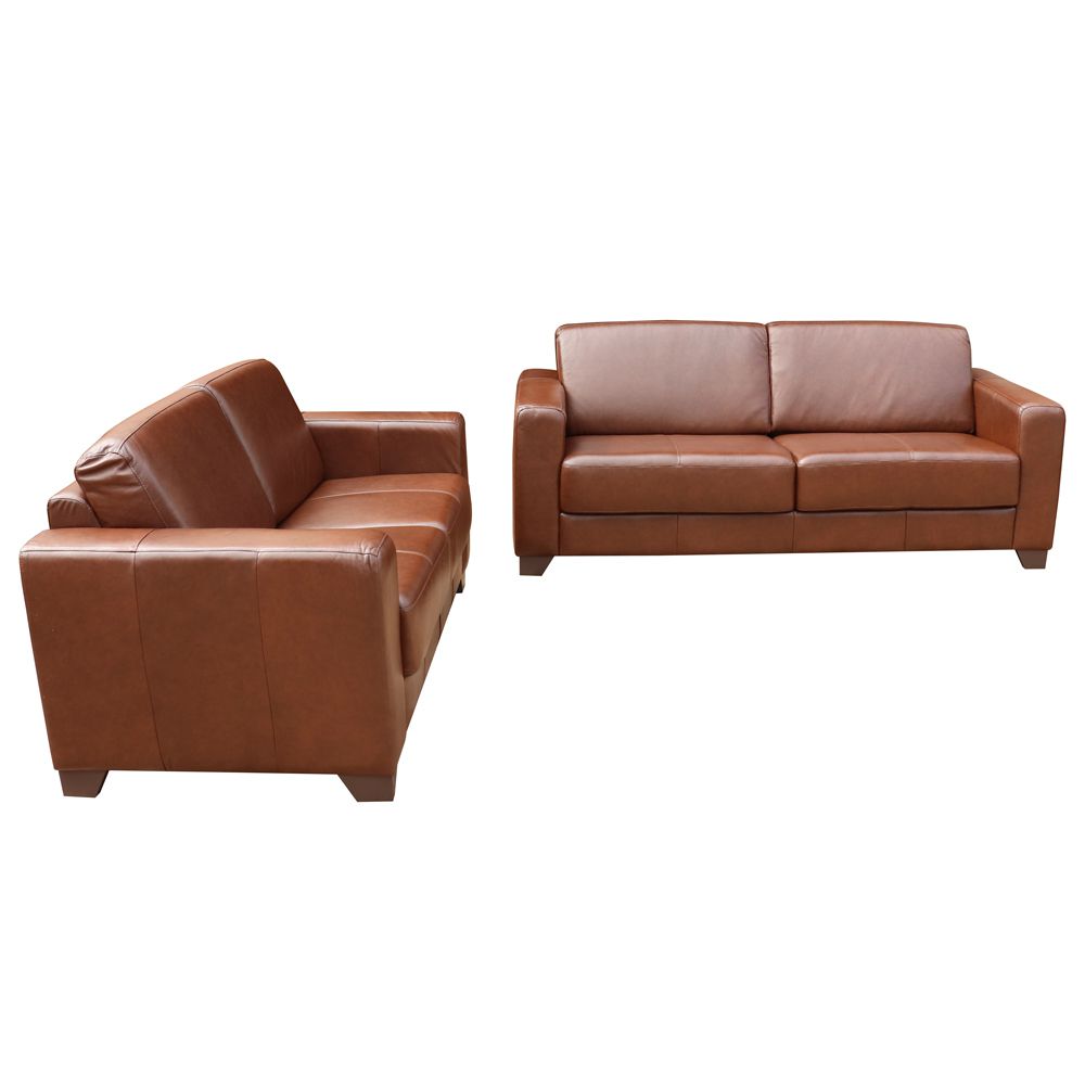 Conjunto de Sofá 2 e 3 Lugares Sala de Estar Estocolmo Couro Caramelo G03 - Gran Belo