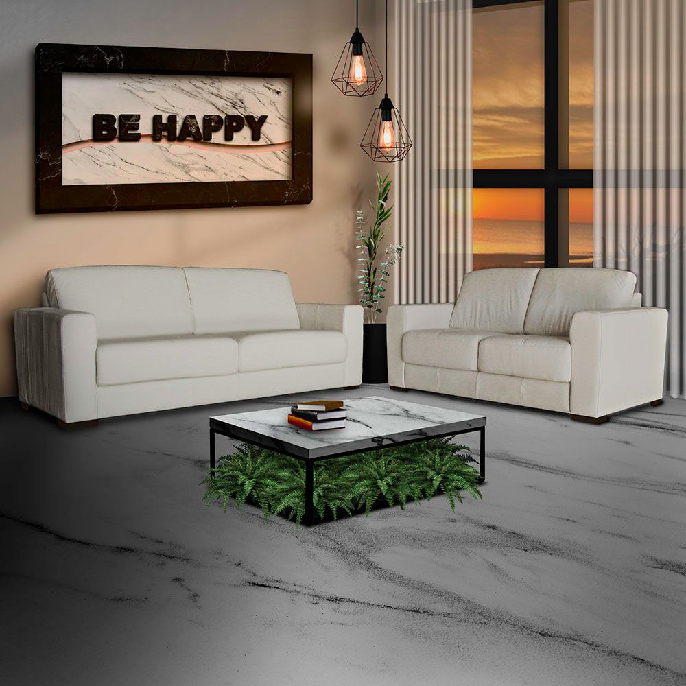 Conjunto de Sofá 2 e 3 Lugares Sala de Estar Estocolmo Couro Off White - Gran Belo