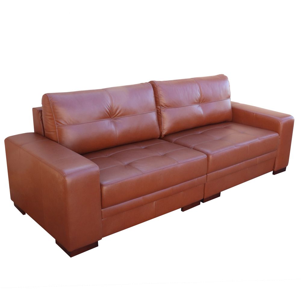 Conjunto de Sofá 4 Lugares Bipartido 280cm com 2 Poltronas Bia/Milano Couro Caramelo G58 - Gran Belo