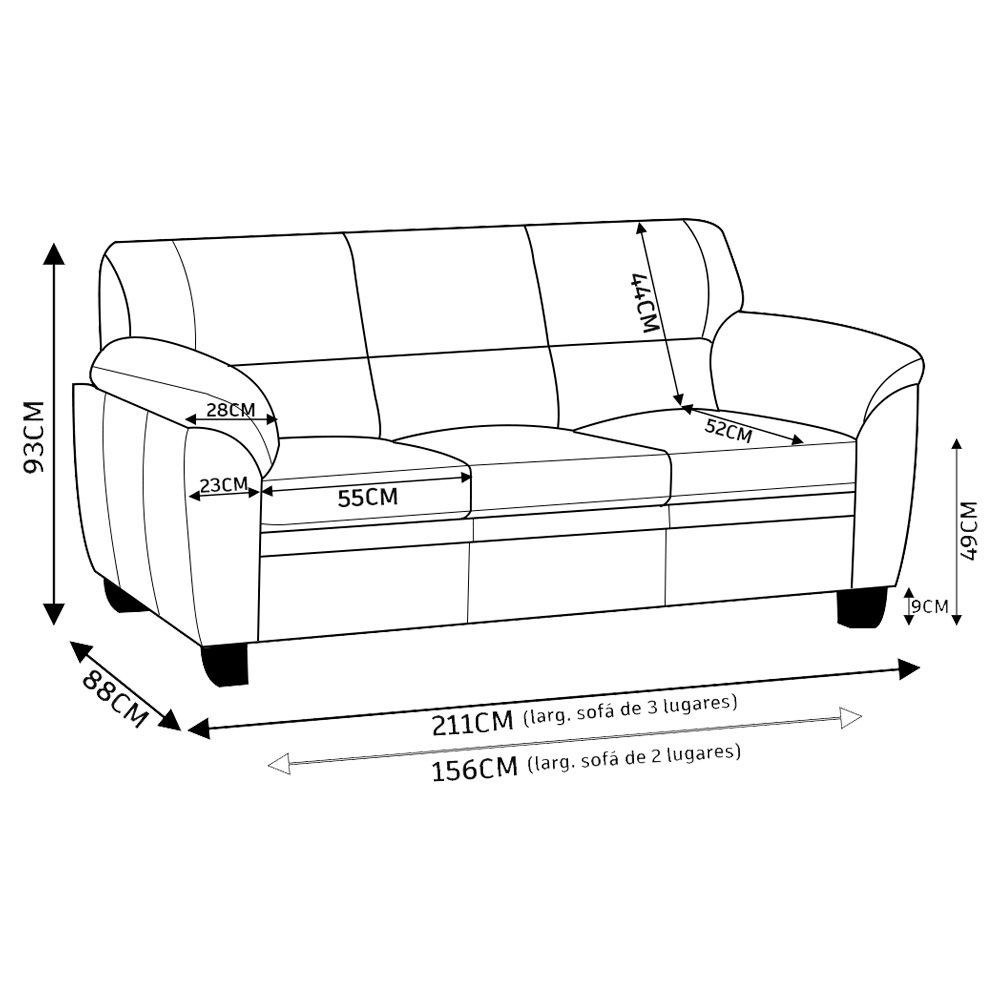 Conjunto de Sofás 2 e 3 Lugares Sala de Estar Pés em Madeira Nauru Couro Off White - Gran Belo