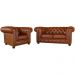 Conjunto de Sofás Sala de Estar Chesterfield Pés Madeira Couro Conhaque Brilho G40 - Gran Belo