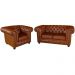 Conjunto de Sofás Sala de Estar Chesterfield Pés Madeira Couro Conhaque Brilho G40 - Gran Belo