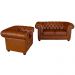Conjunto de Sofás Sala de Estar Chesterfield Pés Madeira Couro Conhaque Brilho G40 - Gran Belo