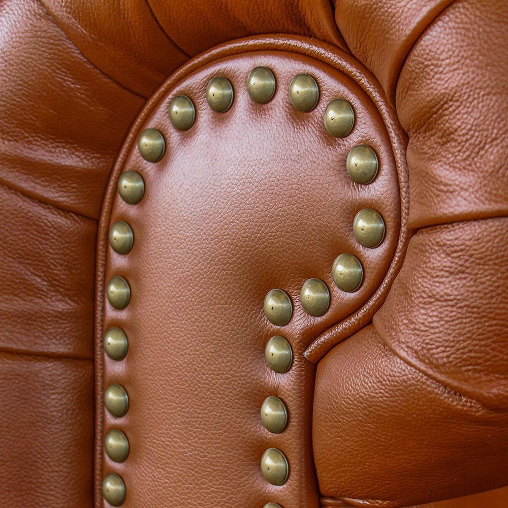 Conjunto de Sofás Sala de Estar Chesterfield Pés Madeira Couro Conhaque Brilho G40 - Gran Belo