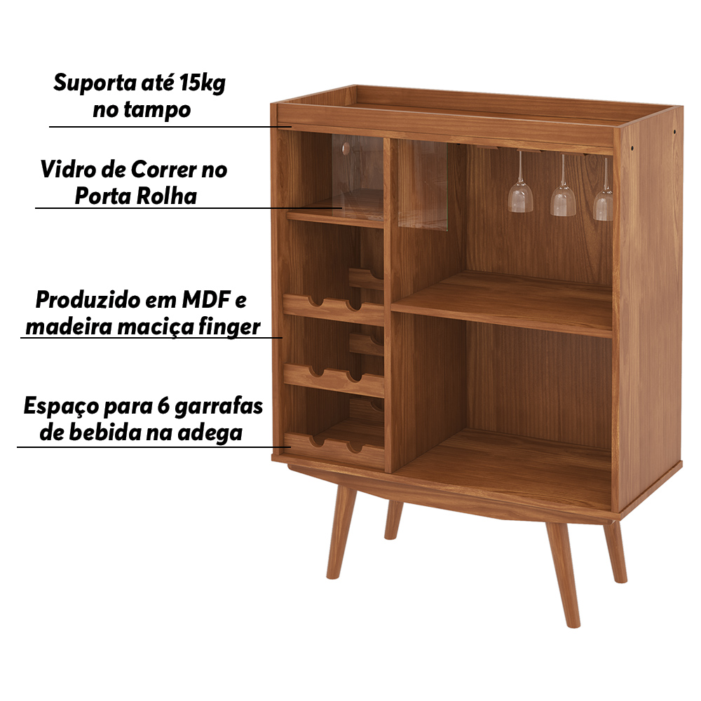 Cristaleira Bar com Nicho Adega Sala de Estar Clear Imbuia G42 - Gran Belo