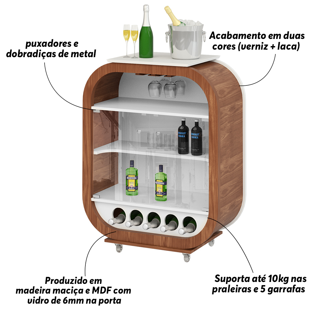 Cristaleira Bar com Nicho Sala de Estar Ateneu Imbuia/Branco- Gran Belo