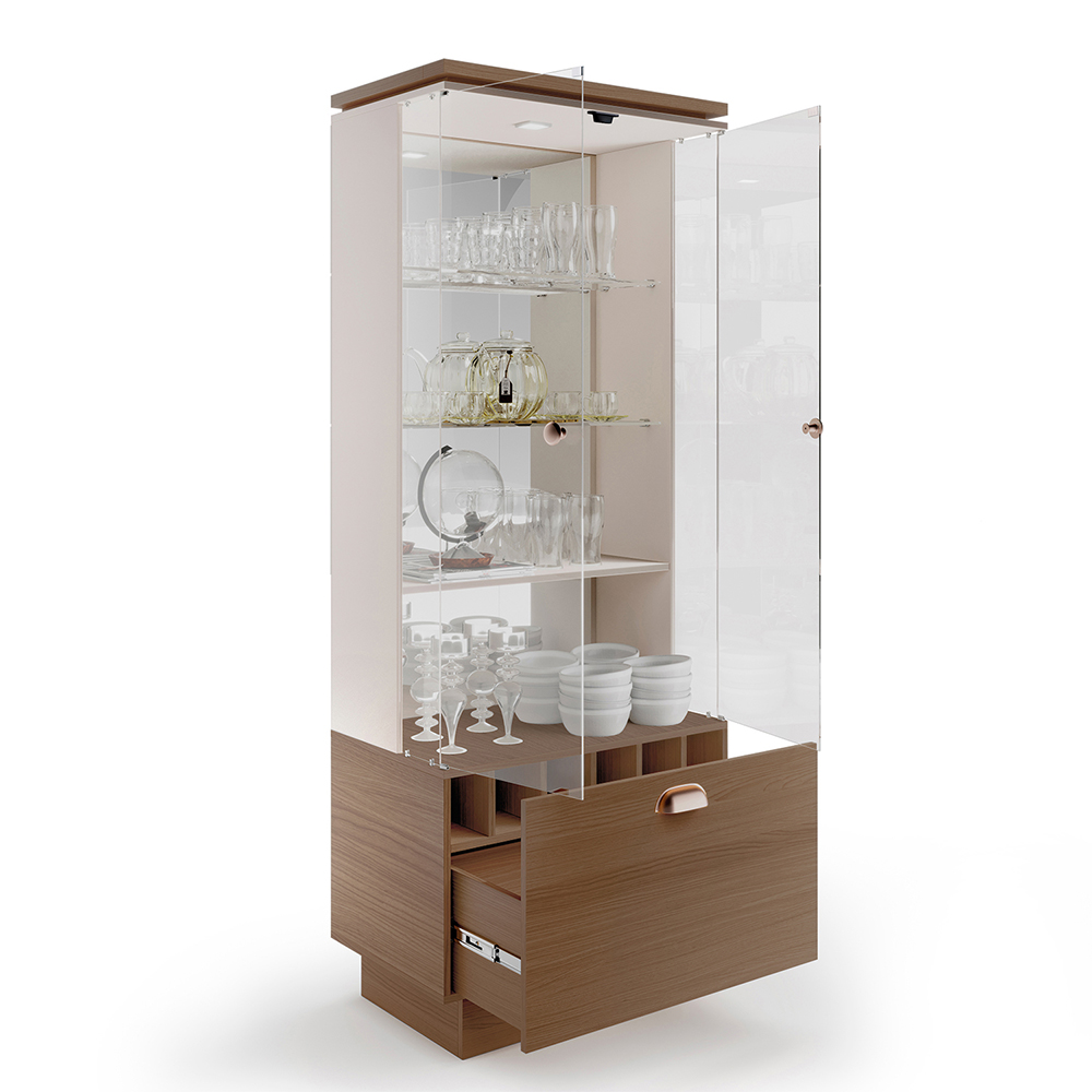 Cristaleira Decorativa Peggy Nicho Adega com LED Portas de Vidro Castanho/Off White G26 - Gran Belo