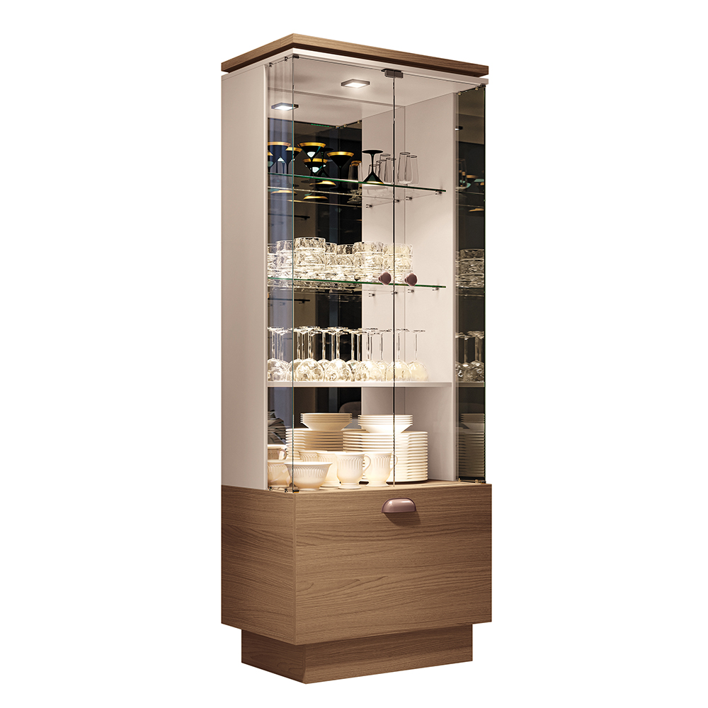 Cristaleira Decorativa Peggy com LED Nicho Adega Portas de Vidro Castanho/Off White G26 - Gran Belo