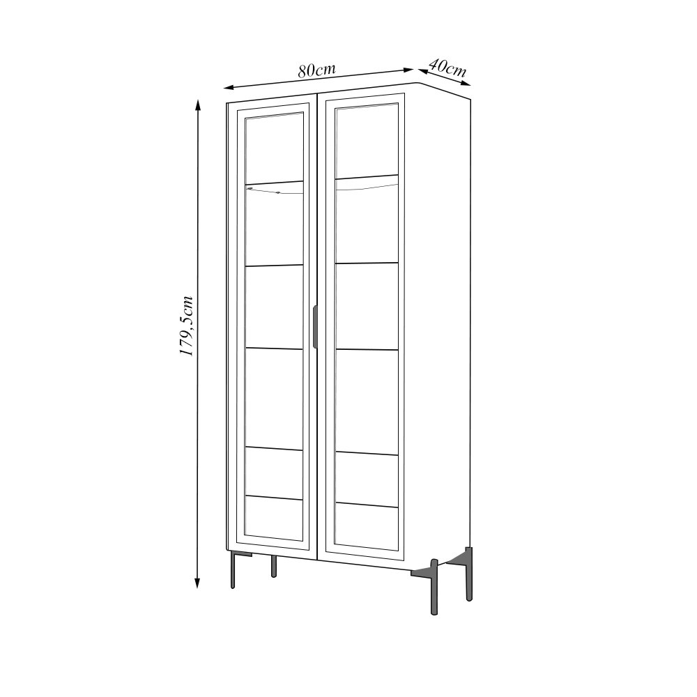 Cristaleira Decorativa Vitória com 3 Prateleiras e 2 Portas de Vidro Iluminação LED Pés Metálicos Dourados Off White/Freijó G18 - Gran Belo