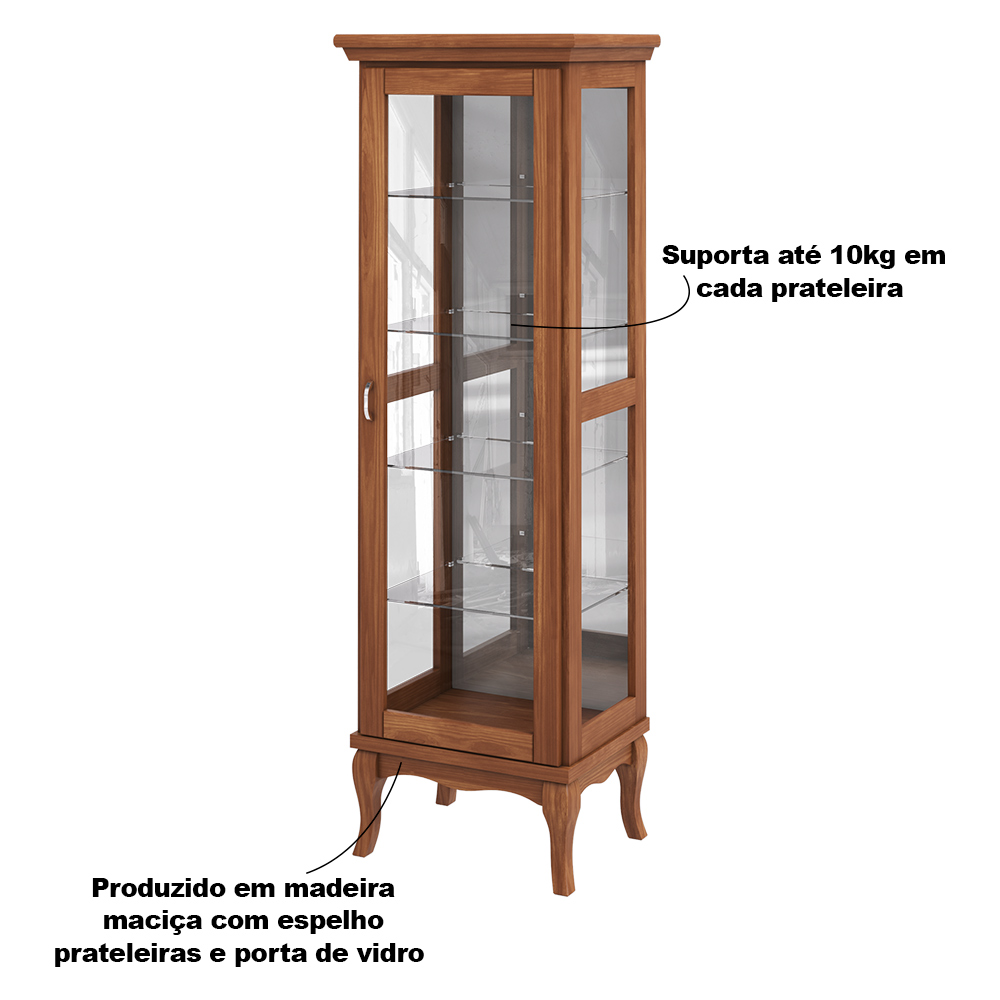 Cristaleira Decorativa com Nicho Sala de Estar Bragi Madeira Maciça Imbuia G42 - Gran Belo