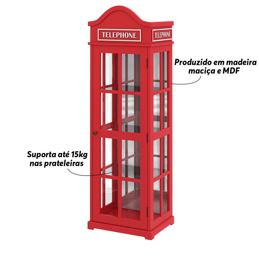 Cristaleira Decorativa com Nicho Sala de Estar Odin MDF Vermelho G42 - Gran Belo