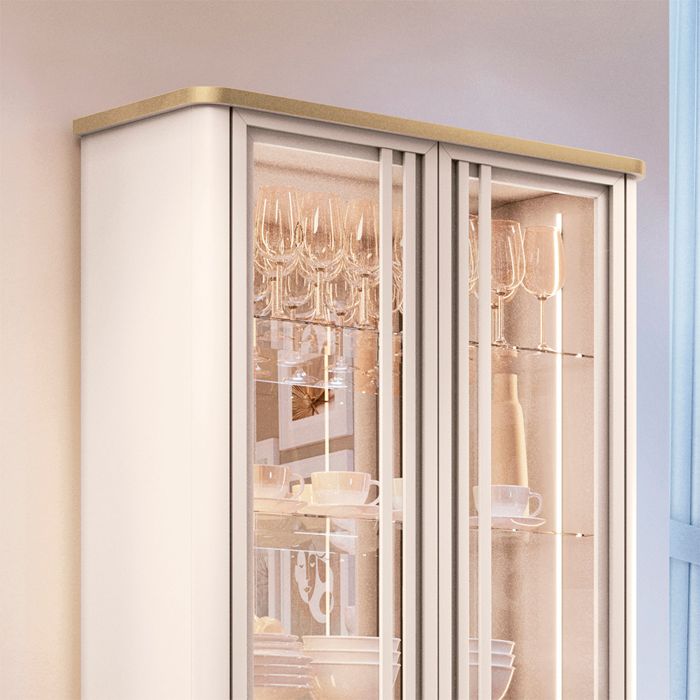 Cristaleira Decorativo com LED Portas de Vidro Évora Off White/Champagne G26 - HB Móveis