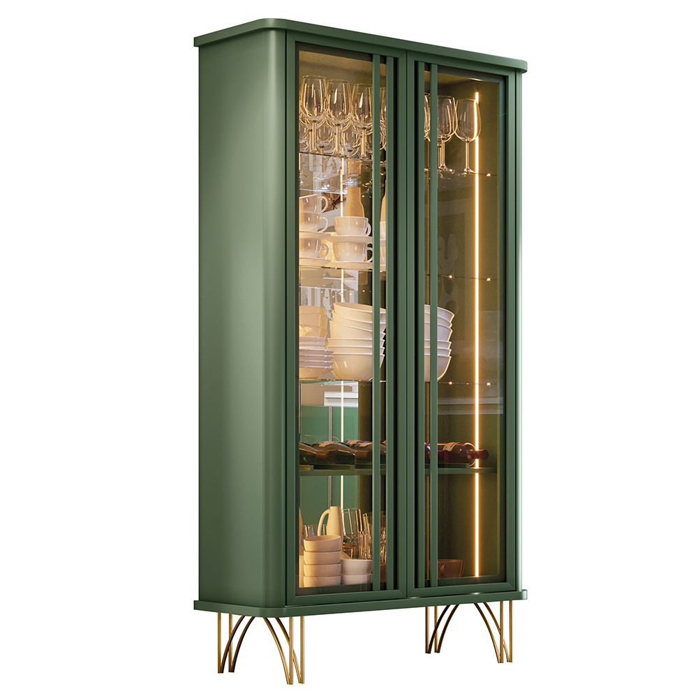 Cristaleira Decorativo com LED Portas de Vidro Évora Verde Pistache G26 - HB Móveis (FDL)