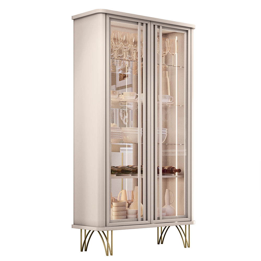 Cristaleira Decorativo com LED Portas de Vidro Texas Off White G26 - Gran belo