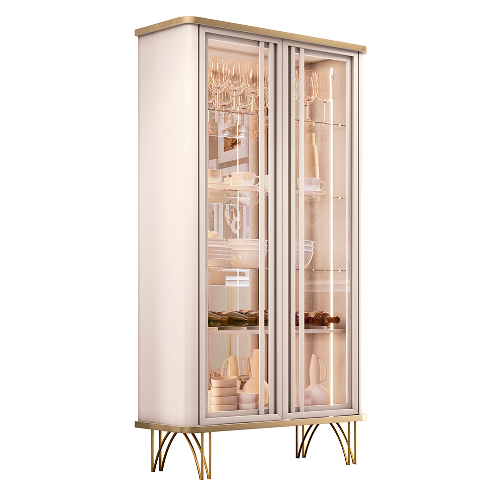 Cristaleira Decorativo com LED Portas de Vidro Texas Off White/Champagne  G26 - Gran belo