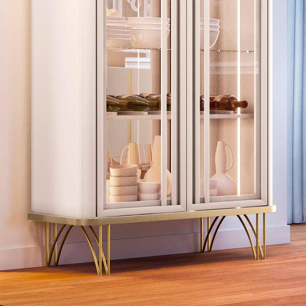 Cristaleira Decorativo com LED Portas de Vidro Texas Off White/Champagne  G26 - Gran belo