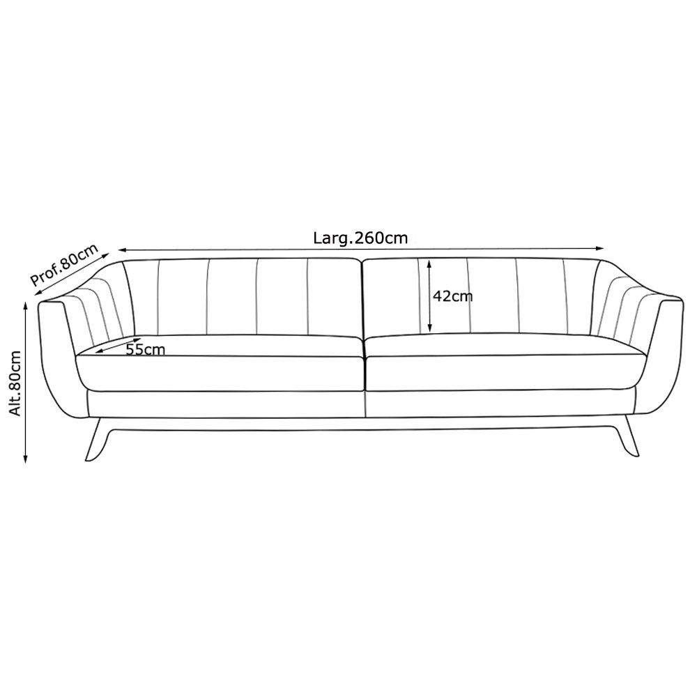 Sofá Boomer 260cm Veludo Bege - Gran Belo Decor