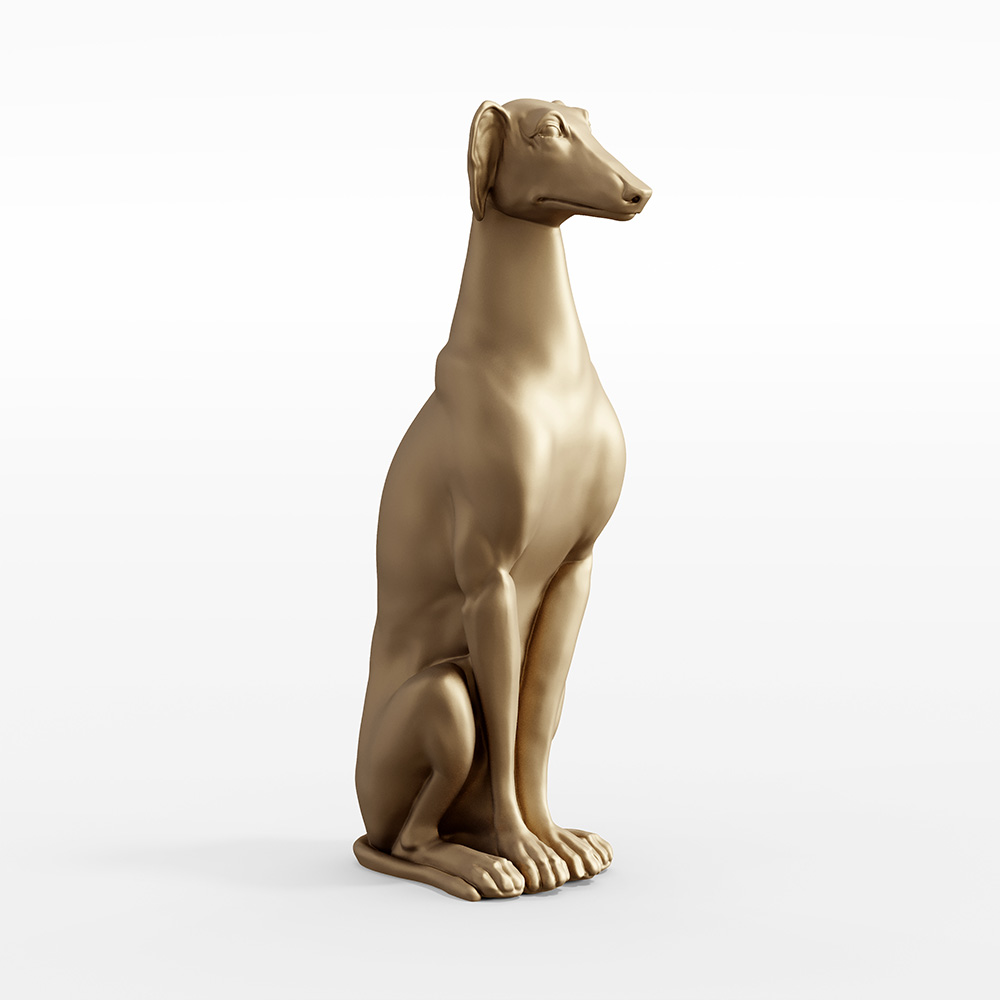 Escultura Decorativa Galgo em Resina Maciça Dourada Fosco G07 - Gran Belo