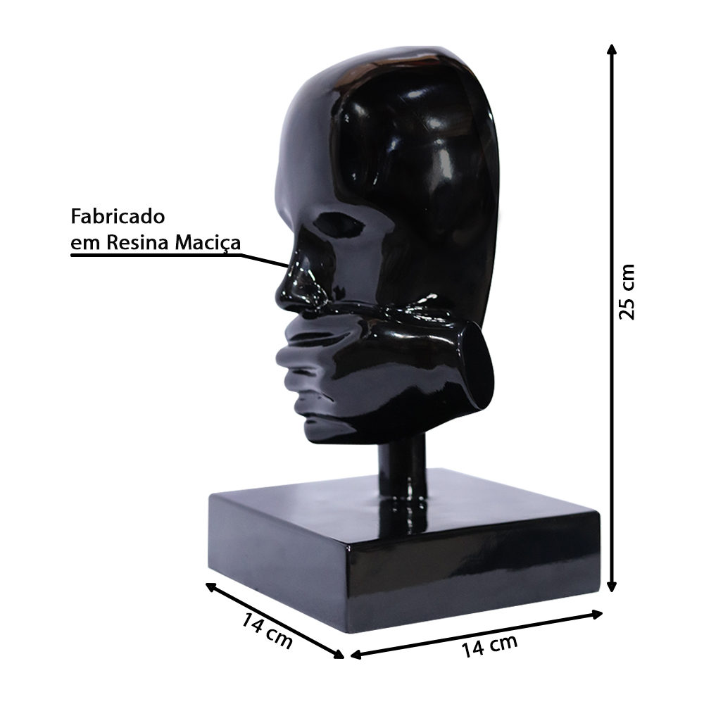 Escultura Decorativa Mascara Rosto Silêncio Preto G07 - Gran Belo