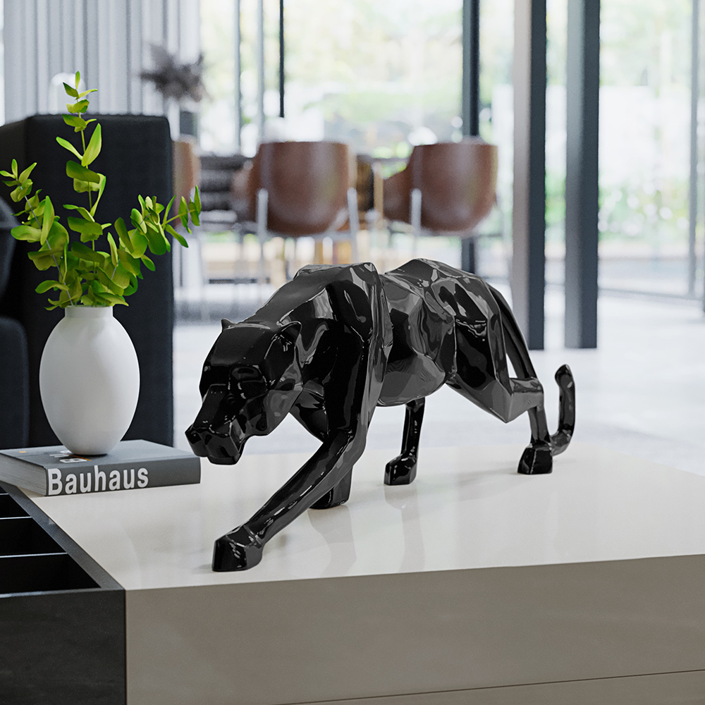 Escultura Decorativa Pantera Caminhando M Preto Brilho G07 - Gran Belo