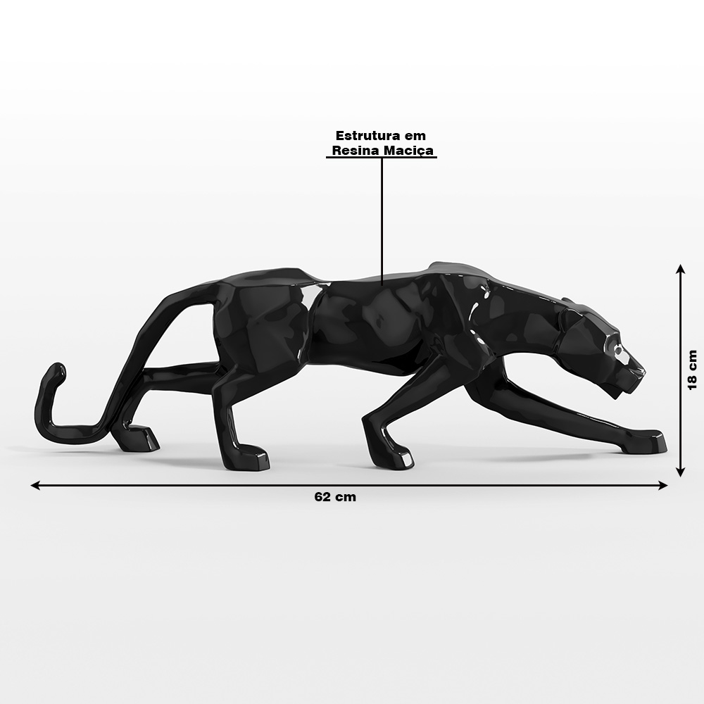 Escultura Decorativa Pantera Caminhando M Preto Brilho G07 - Gran Belo