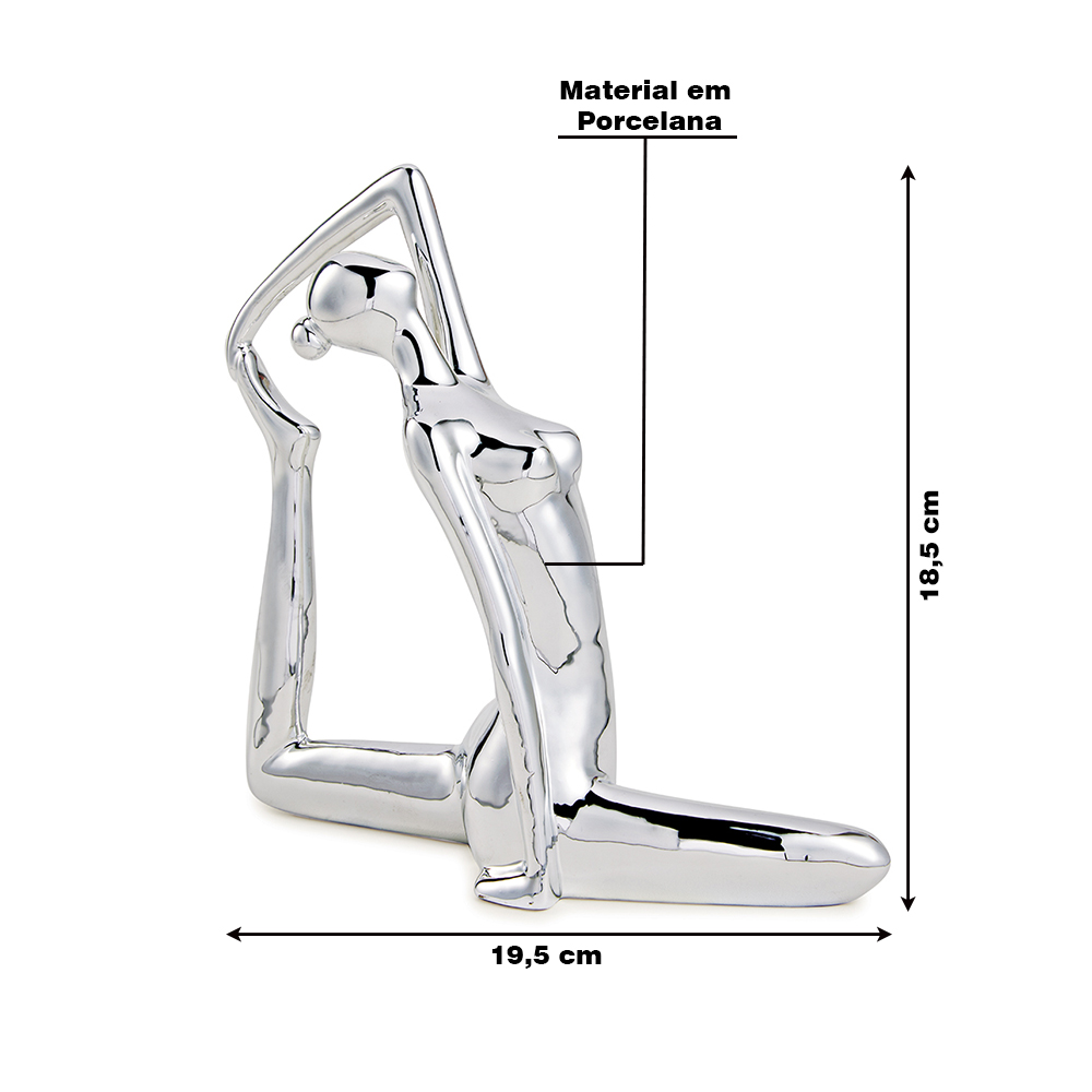 Escultura Decorativa de Yoga em Porcelana 18,5x19,5x6,5 Prata G39 - Gran Belo