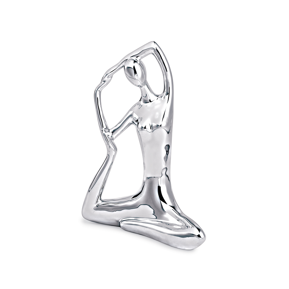 Escultura Decorativa de Yoga em Porcelana 19,5x16x6 Prata G39 - Gran Belo