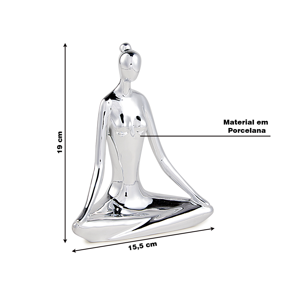 Escultura Decorativa de Yoga em Porcelana 19x15,5x7,5 Prata G39 - Gran Belo