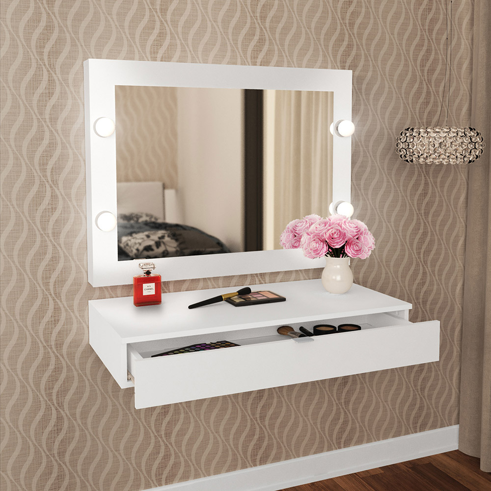 Espelho de Penteadeira Suspensa para Quarto Decorativa PE2006 MPD Branco G69 - Gran Belo