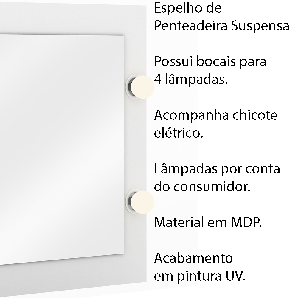 Espelho de Penteadeira Suspensa para Quarto Decorativa PE2006 MPD Branco G69 - Gran Belo