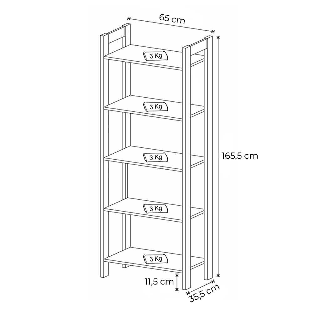 Estante 5 Prateleiras Escritório Sala de Estar Home Ofice AZ1005 MDP Branco/Nogal G69 - Gran Belo