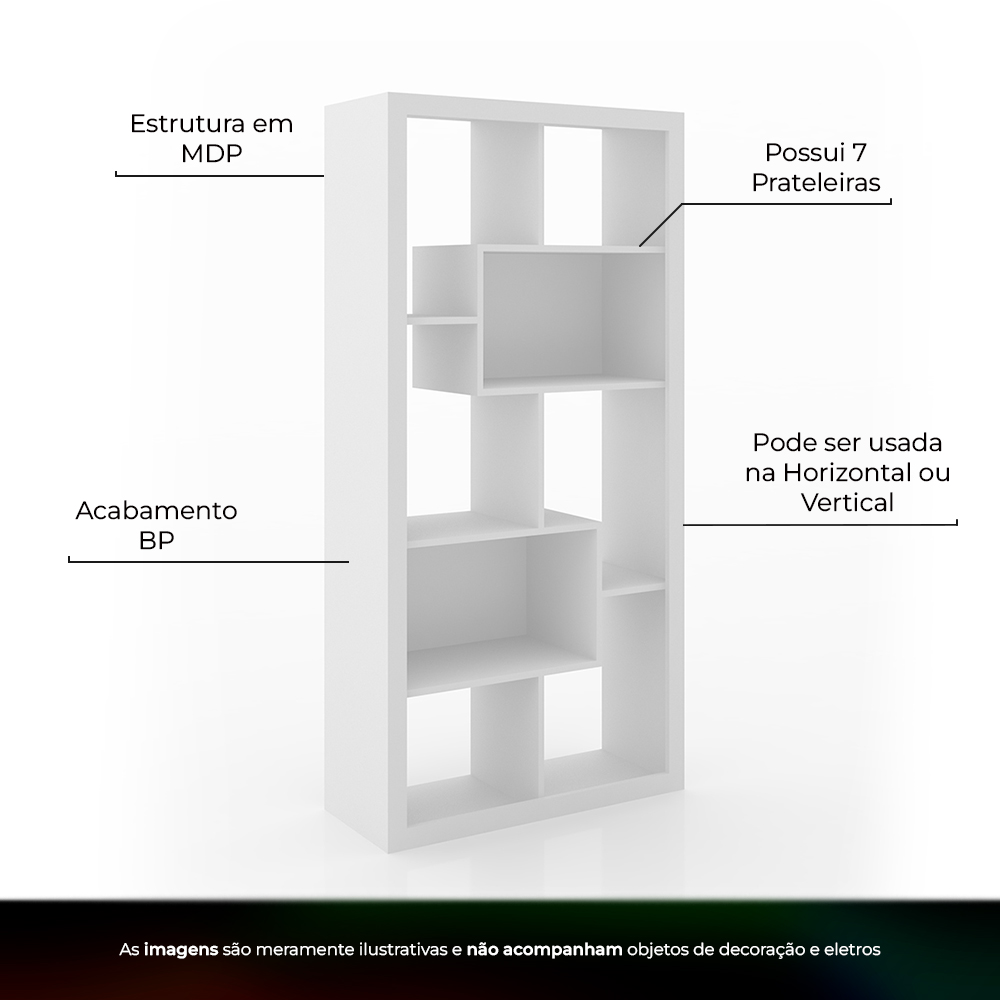 Estante Aberta Escritório Sala de Estar Home Ofice E1712 MDP Branco G69 - Gran Belo