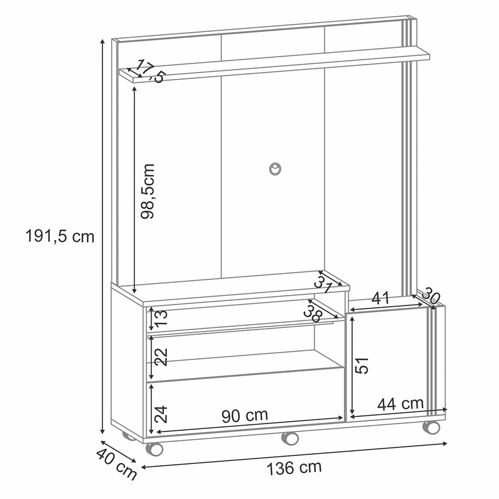 Estante Home Theater com Rodízios para TV até 50'' Budy Freijó / Off White - Gran Belo