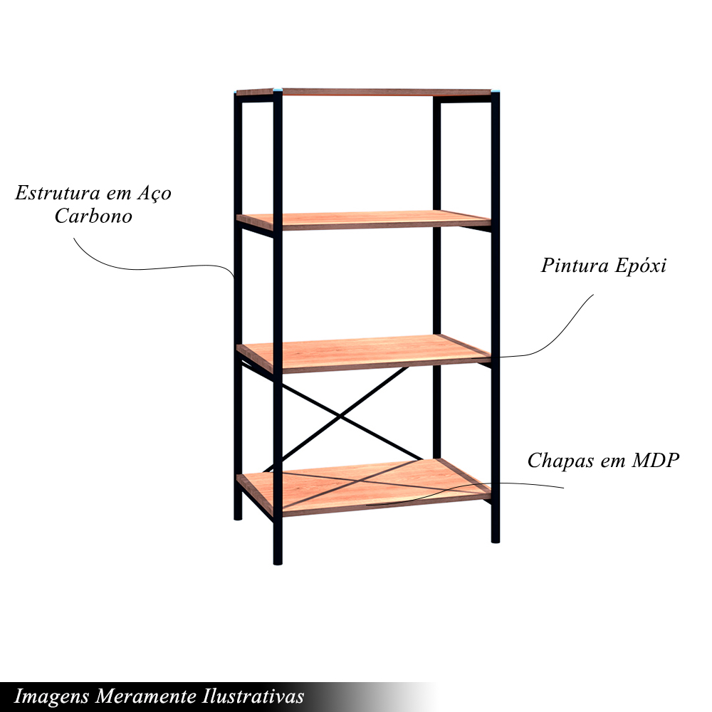 Estante Multiuso Industrial Basilico 4 Prateleiras Preto/Demolição G79 - Gran Belo