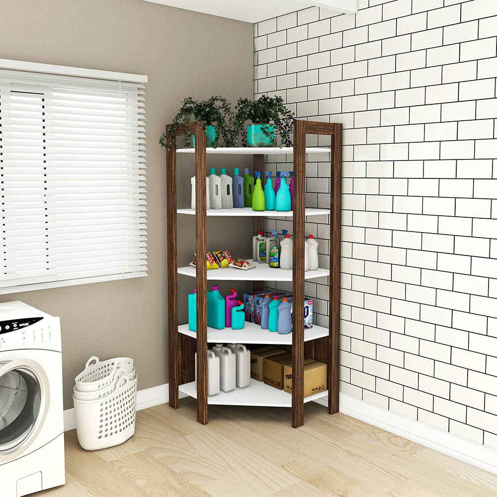 Estante Organizador Armário de canto AZ1020 MDP Branco/Nogal G69 - Gran Belo