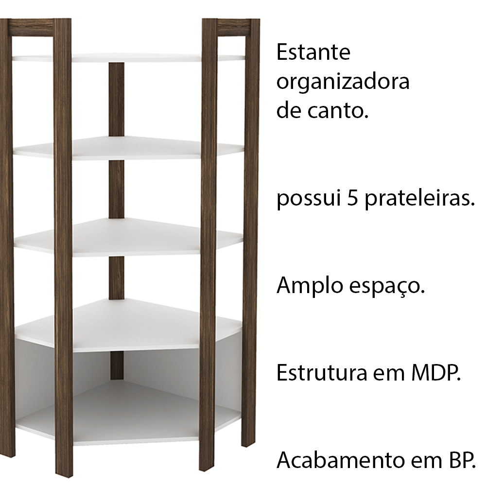 Estante Organizador Armário de canto AZ1020 MDP Branco/Nogal G69 - Gran Belo