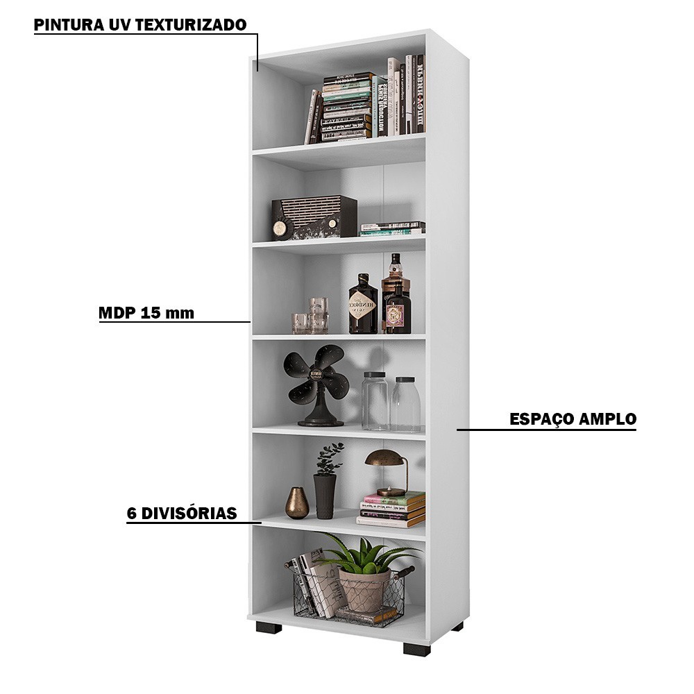 Estante de Livros para Escritório Home Office Alf Branco Texturizado - Gran Belo