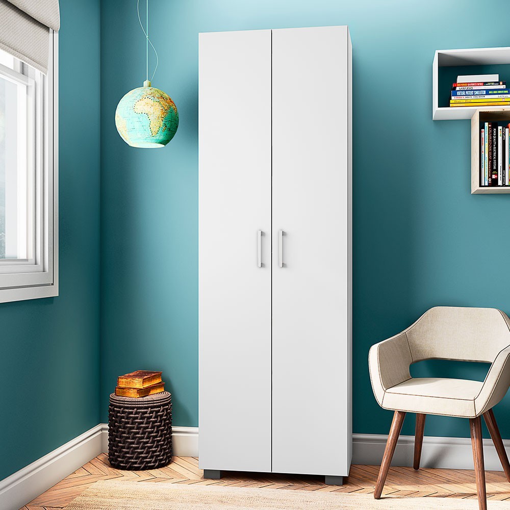 Estante de Livros para Escritório Home Office Portas Grandes Alf Branco Texturizado - Gran Belo
