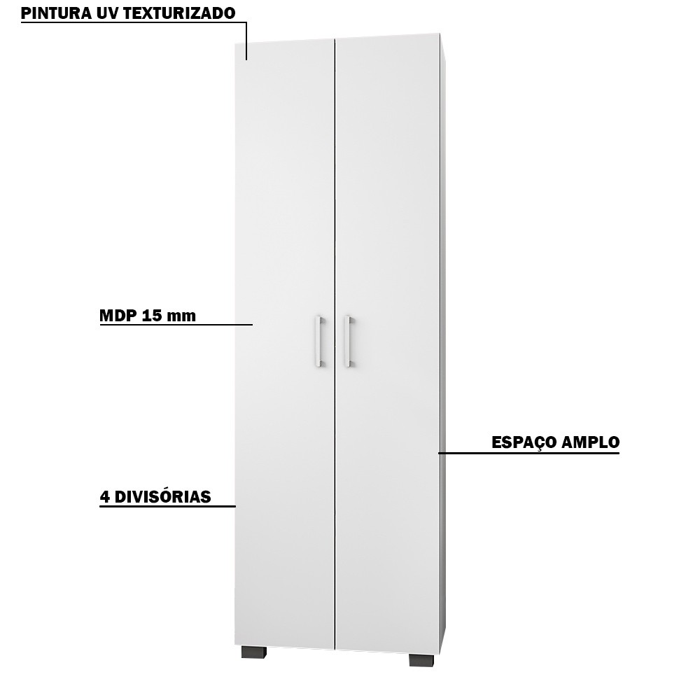 Estante de Livros para Escritório Home Office Portas Grandes Alf Branco Texturizado - Gran Belo