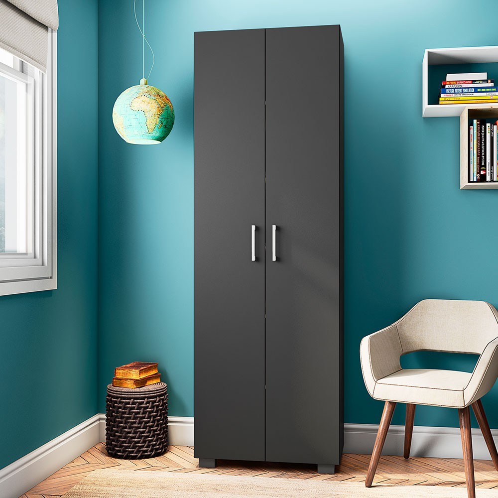 Estante de Livros para Escritório Home Office Portas Grandes Alf Preto Texturizado - Gran Belo